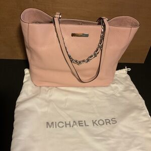 Michael Kors Blush Pink Pebbled Leather Chain-Trim Tote